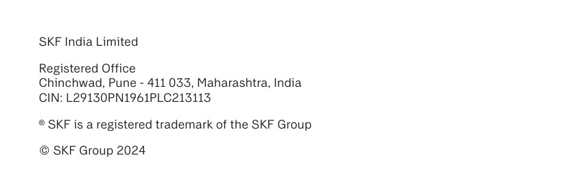 The back cover of SKF India's 2025-26 report, still carrying a 2024 copyright line. Source: SKF India, Annual Report 2025-26, PDF p. 404.