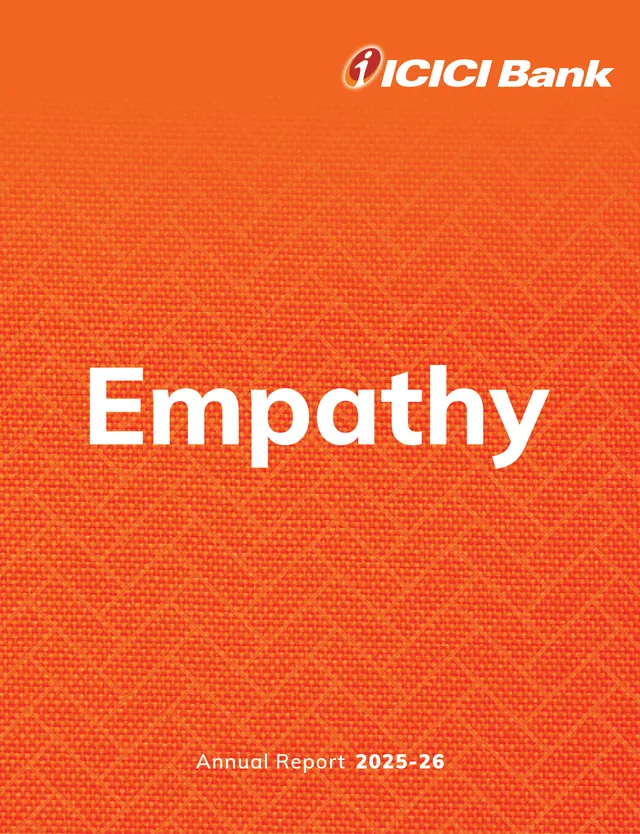 Cover of the ICICI Bank Annual Report 2025-26, 'Empathy'. Source: ICICI Bank Limited, Annual Report 2025-26, cover.