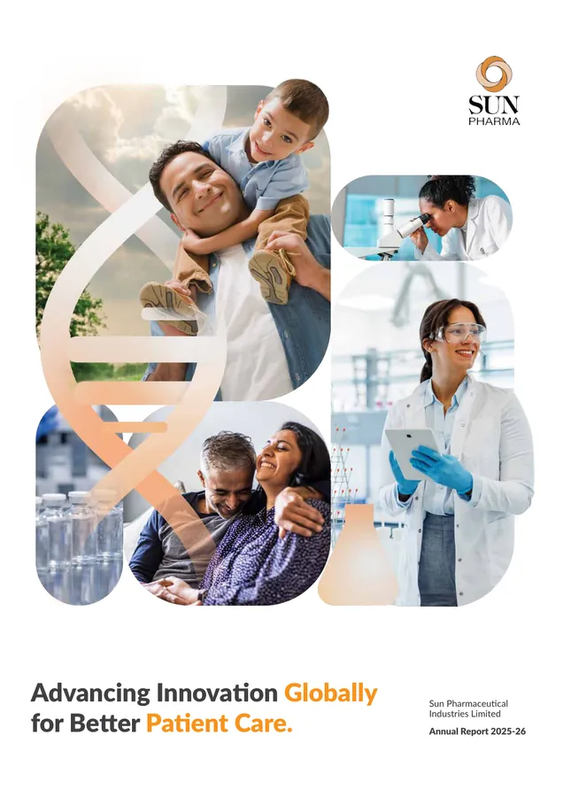Cover of the Sun Pharma Annual Report 2025-26, 'Advancing Innovation Globally for Better Patient Care.' Source: Sun Pharmaceutical Industries Limited, Annual Report 2025-26, cover.