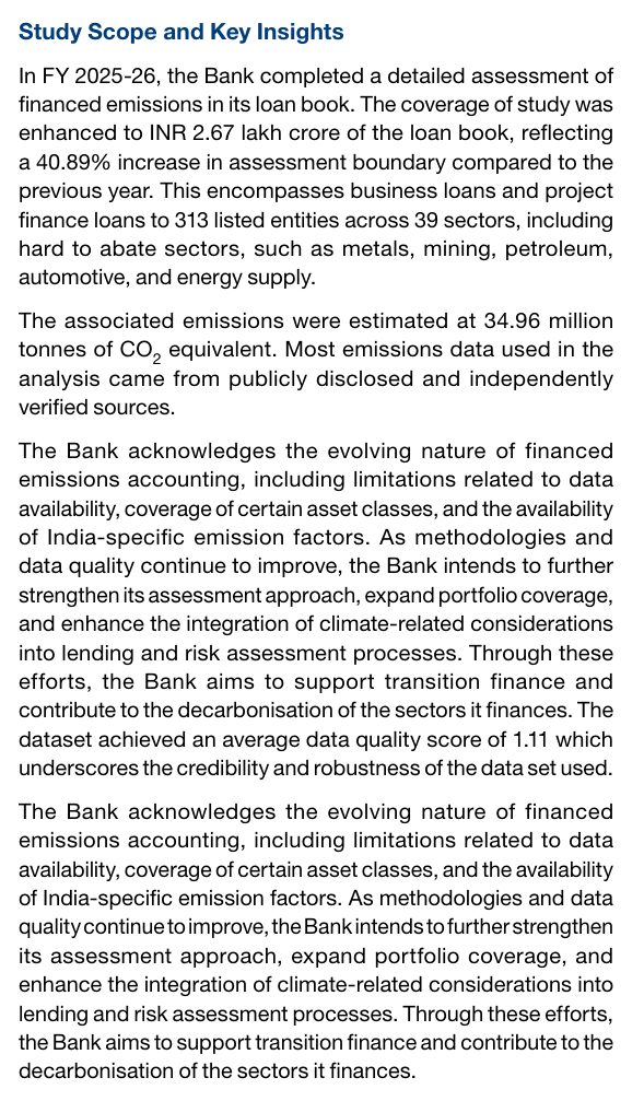 The financed-emissions study: PCAF method, ₹2.67 lakh crore coverage, 34.96 million tCO2e. Note the paragraph repeated verbatim. Source: HDFC Bank Limited, Integrated Annual Report 2025-26, p. 151.