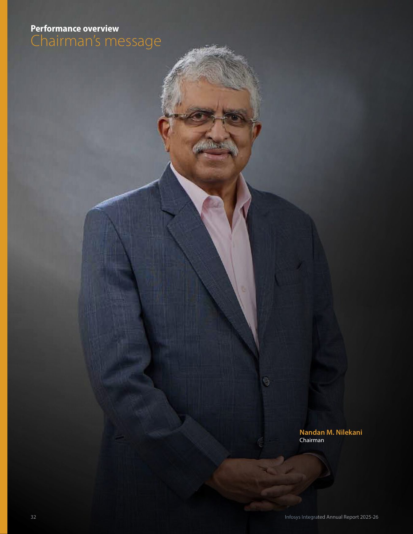 The Chairman's message argues the case for Infosys in the AI transition. Source: Infosys Limited, Integrated Annual Report 2025-26, p. 32.